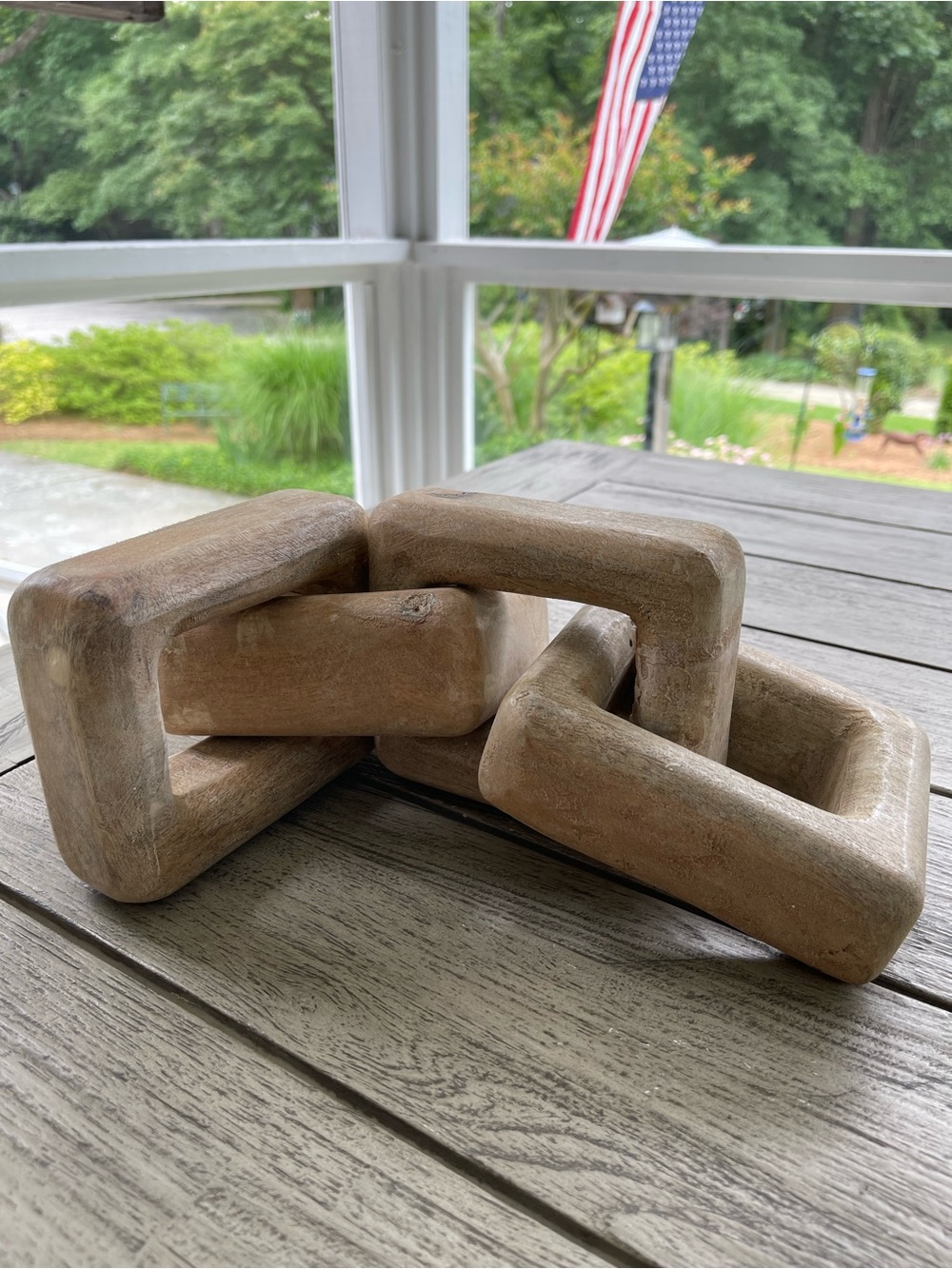 Wooden Linked Chain Decorative Sculpture - Natural Brown